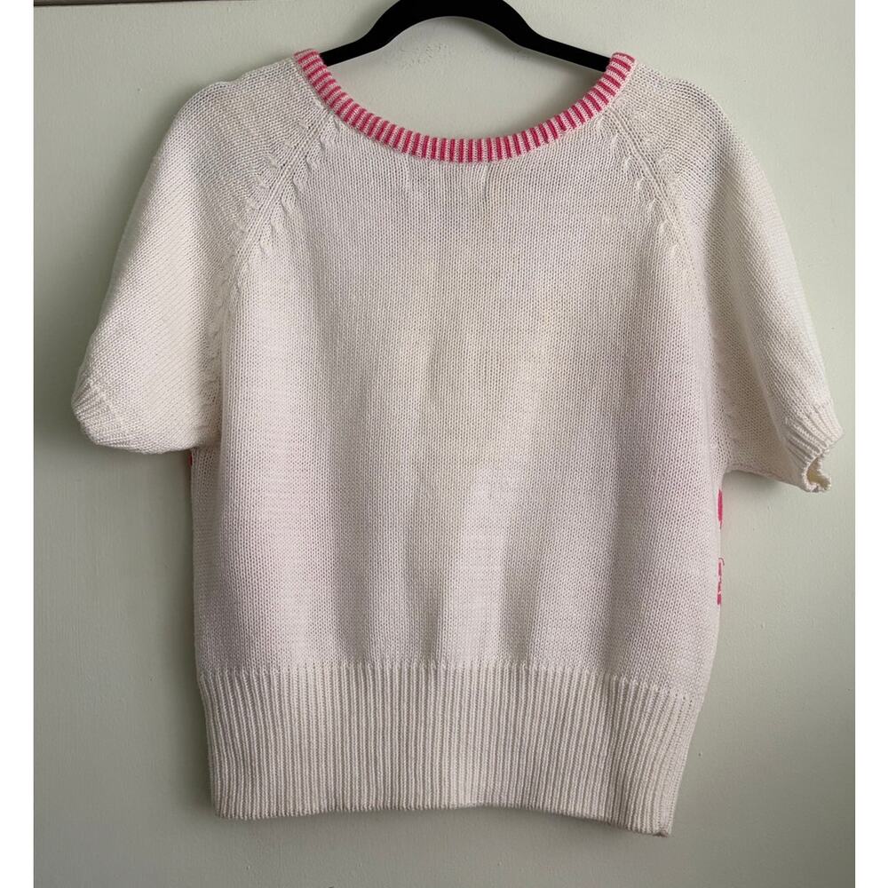 Vintage Herman Geist Floral Knit Short Sleeve Cardigan Sweater Cottagecore L - Picture 4 of 10